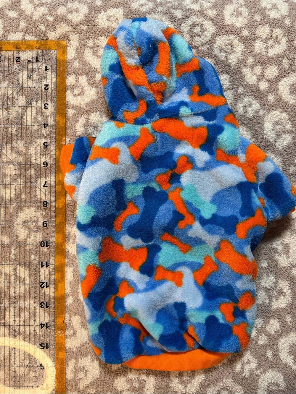 Pet Fleece Hooded Pullover in Blue & Orange Bone Print